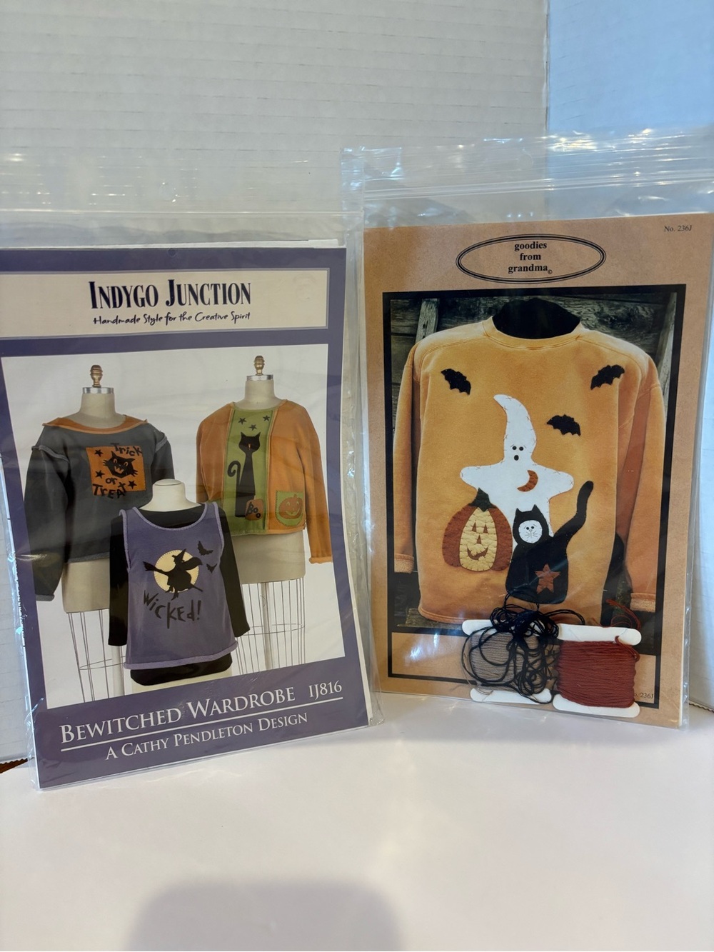 Vintage Halloween Clothing Applique Sewing Patterns Lot of 2 Witch Ghost Cat